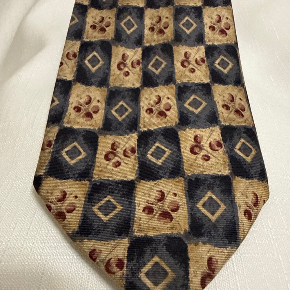 St. Michael Marks & Spencer 100% Silk Tie Navy , Beige and Burgandy Made in U.K